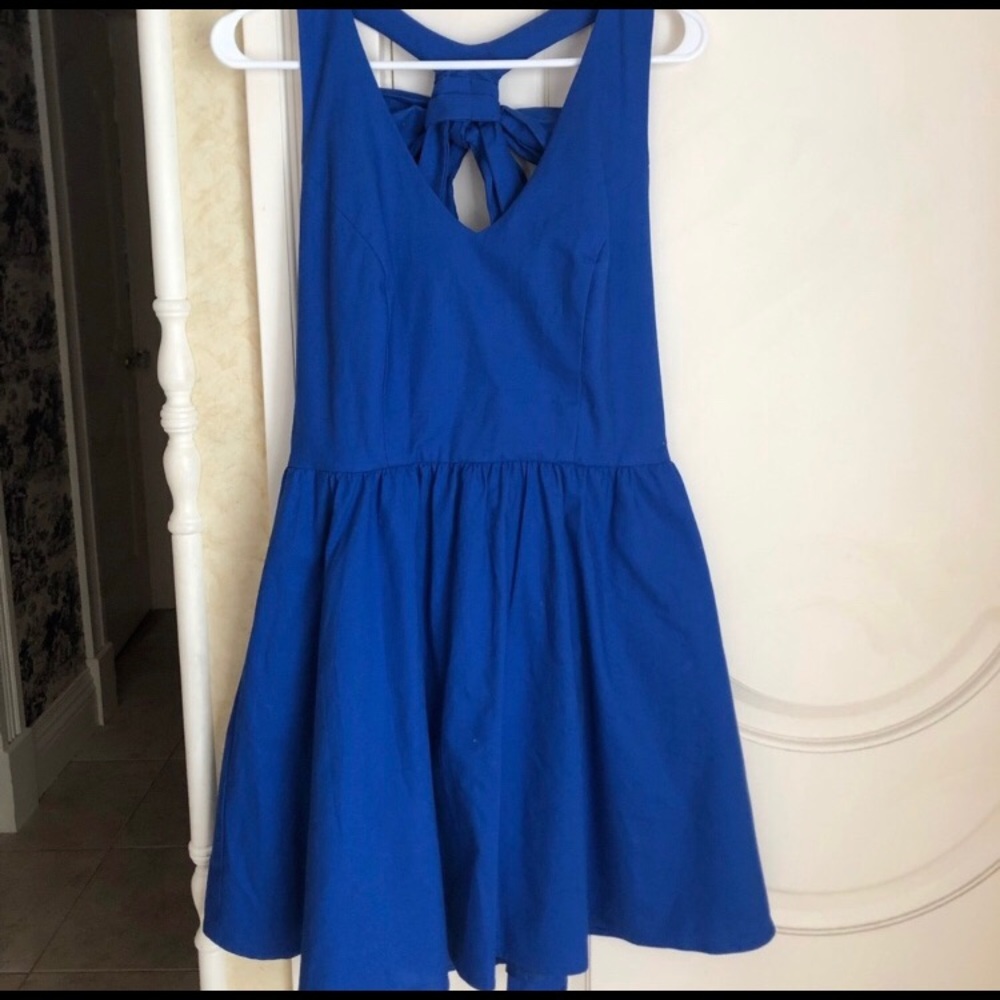 Lauren James Bow Back Dress In Bright Blue